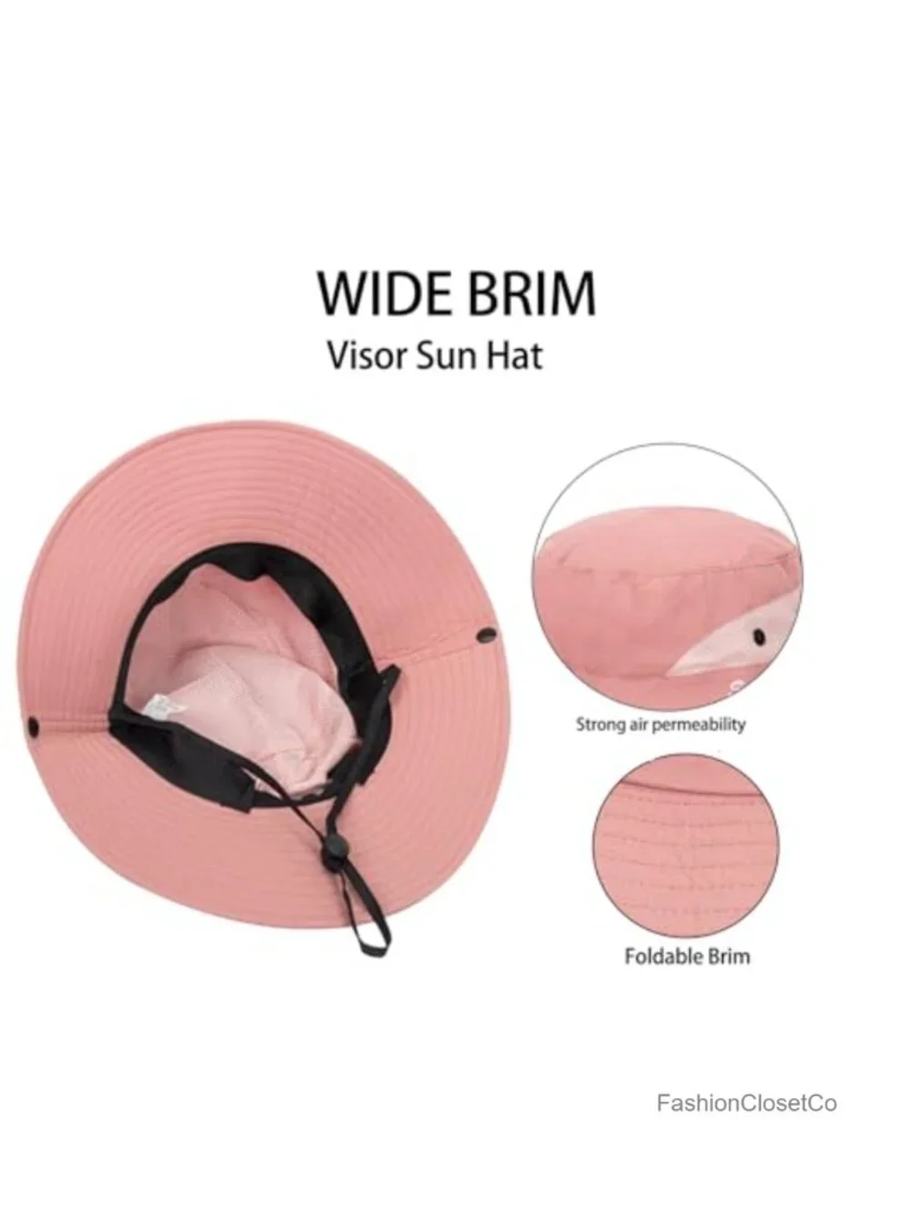 Wide Brim Mesh Bucket Hat with Ponytail Hole